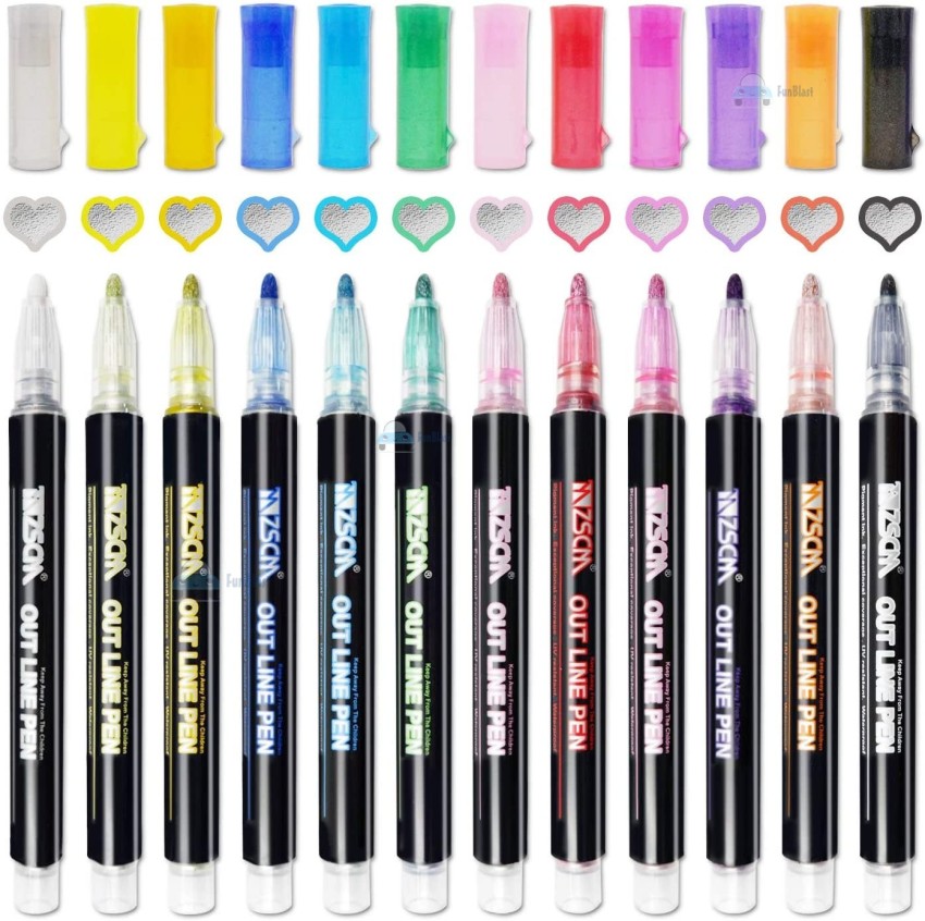 FunBlast Double Line Metallic Outline Markers Pens Superfine  Nib Sketch Pens 